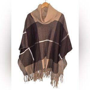 House of Harlow 1960 Plaid Poncho with Fringe Brown one size